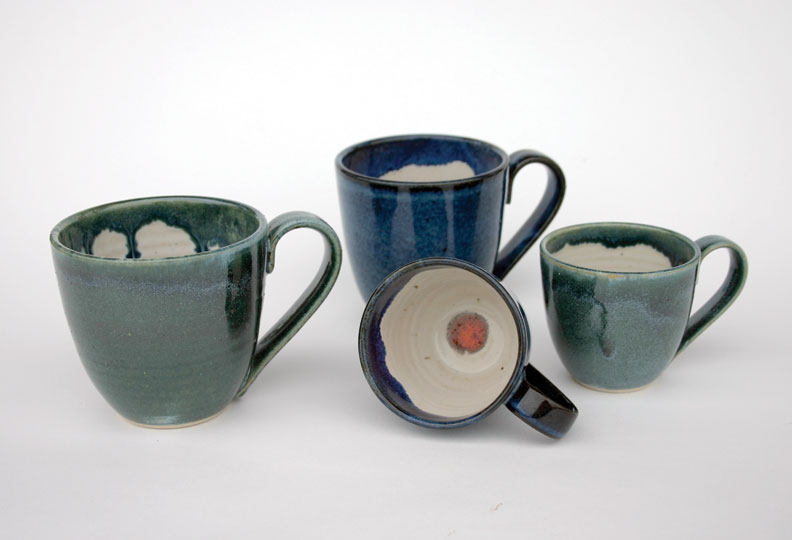 Michael Taylor Ceramics. Unglazed base detail on small milk jug and coffee mugs