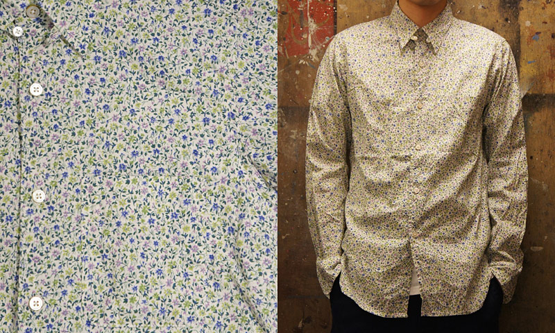 Tab Collar Shirt, Green/Blue Floral Print