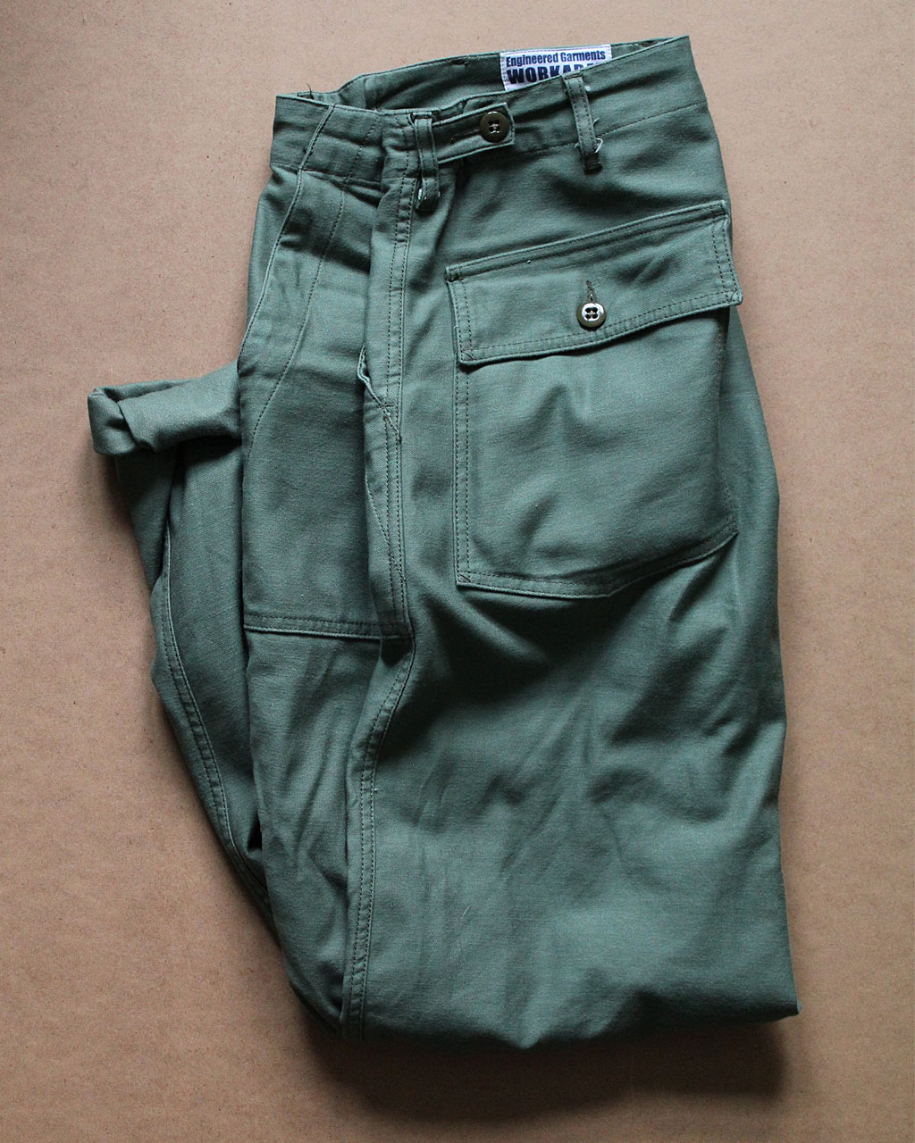 Engineered Garments Workaday Olive Reversed Sateen Fatigue Pant