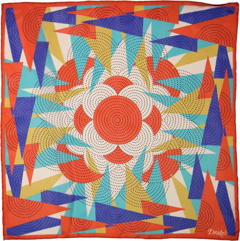 Lightweight Geometric Deco Print Silk Habotai Handkerchief