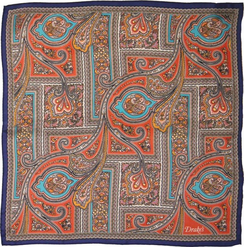 Lightweight Paisley Print Silk Habotai Handkerchief